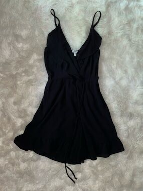 Monteau Black Wrap Spaghetti-Strap Mini Dress